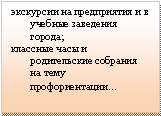 Подпись: экскурсии на предприятия и в учебные заведения города;классные часы и родительские собрания на тему профориентации…